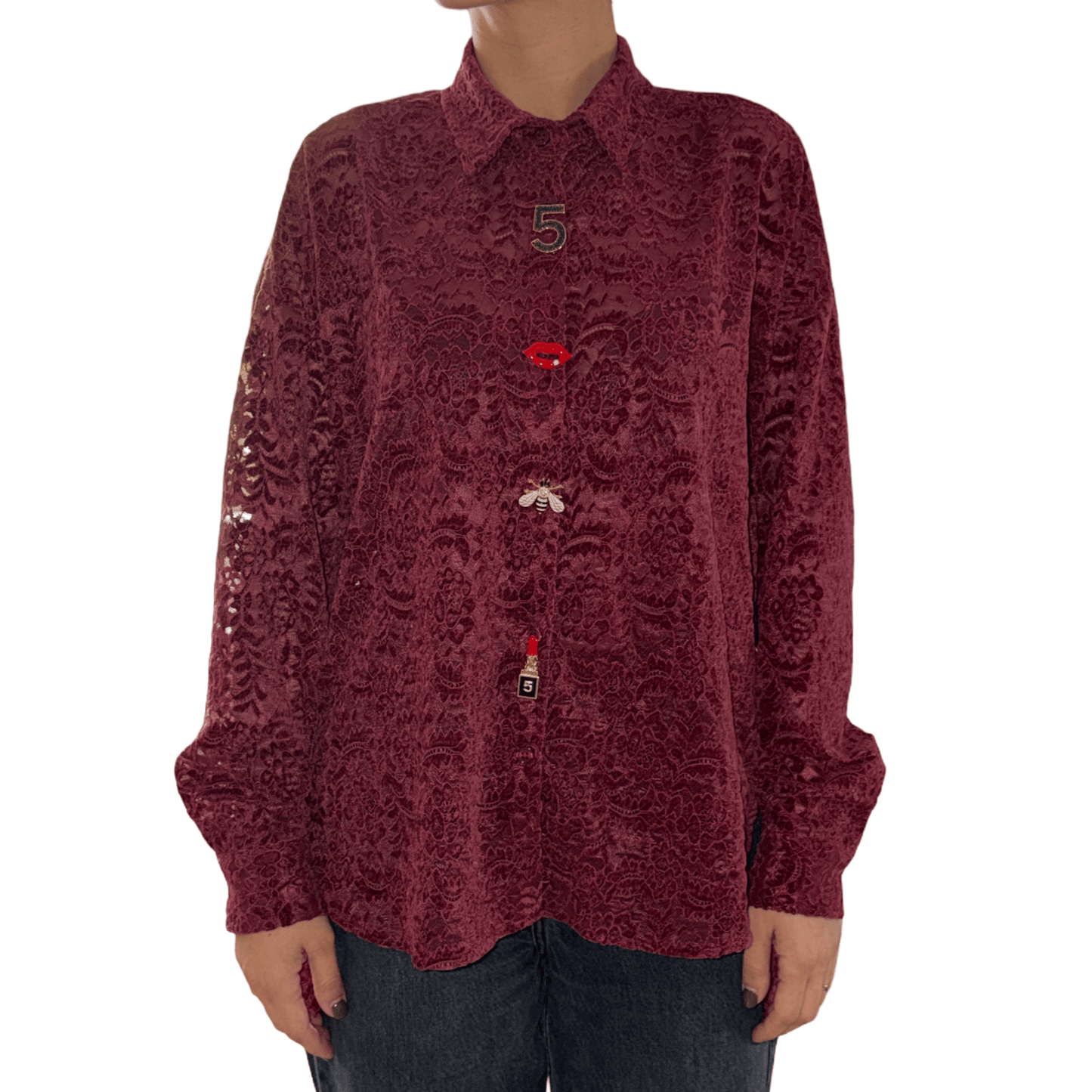 Čipkasta košulja s brosevima – Elegantna i profinjena - AMBER STORE