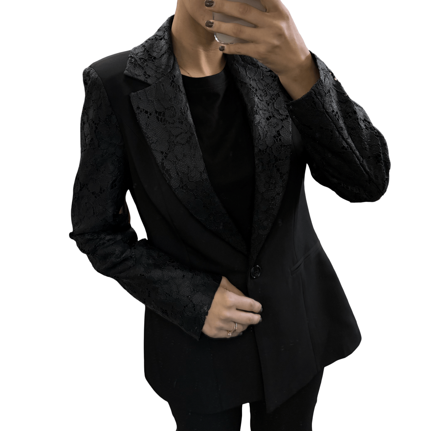 Elegantno crno žensko odijelo s čipkastim detaljima - AMBER STORE