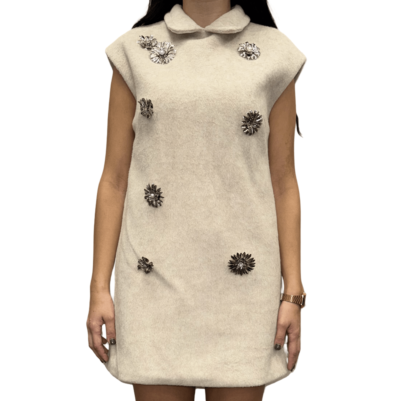 Bez mini haljina s kristalnim detaljima i retro kragnom - AMBER STORE