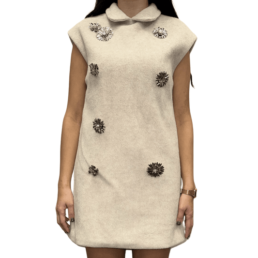 Bez mini haljina s kristalnim detaljima i retro kragnom - AMBER STORE