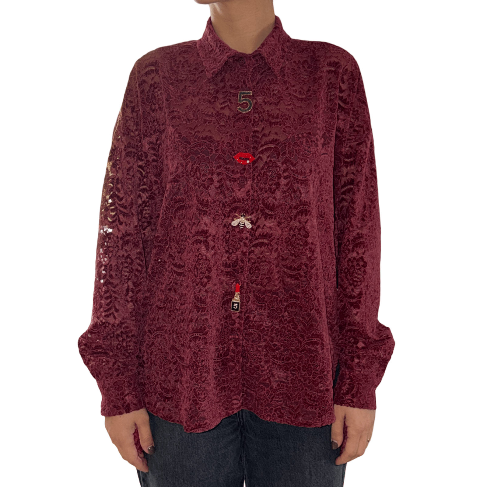 Čipkasta košulja s brosevima – Elegantna i profinjena - AMBER STORE