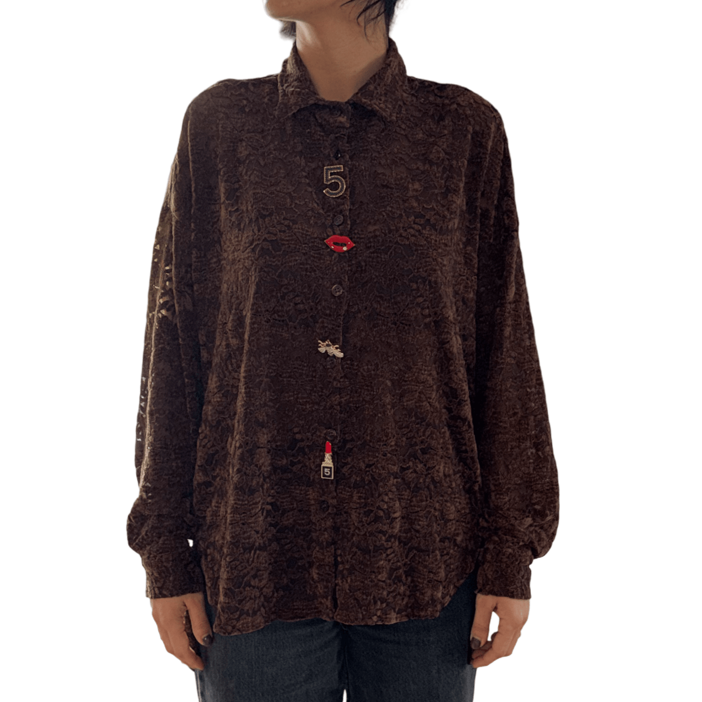 Čipkasta košulja s brosevima – Elegantna i profinjena - AMBER STORE