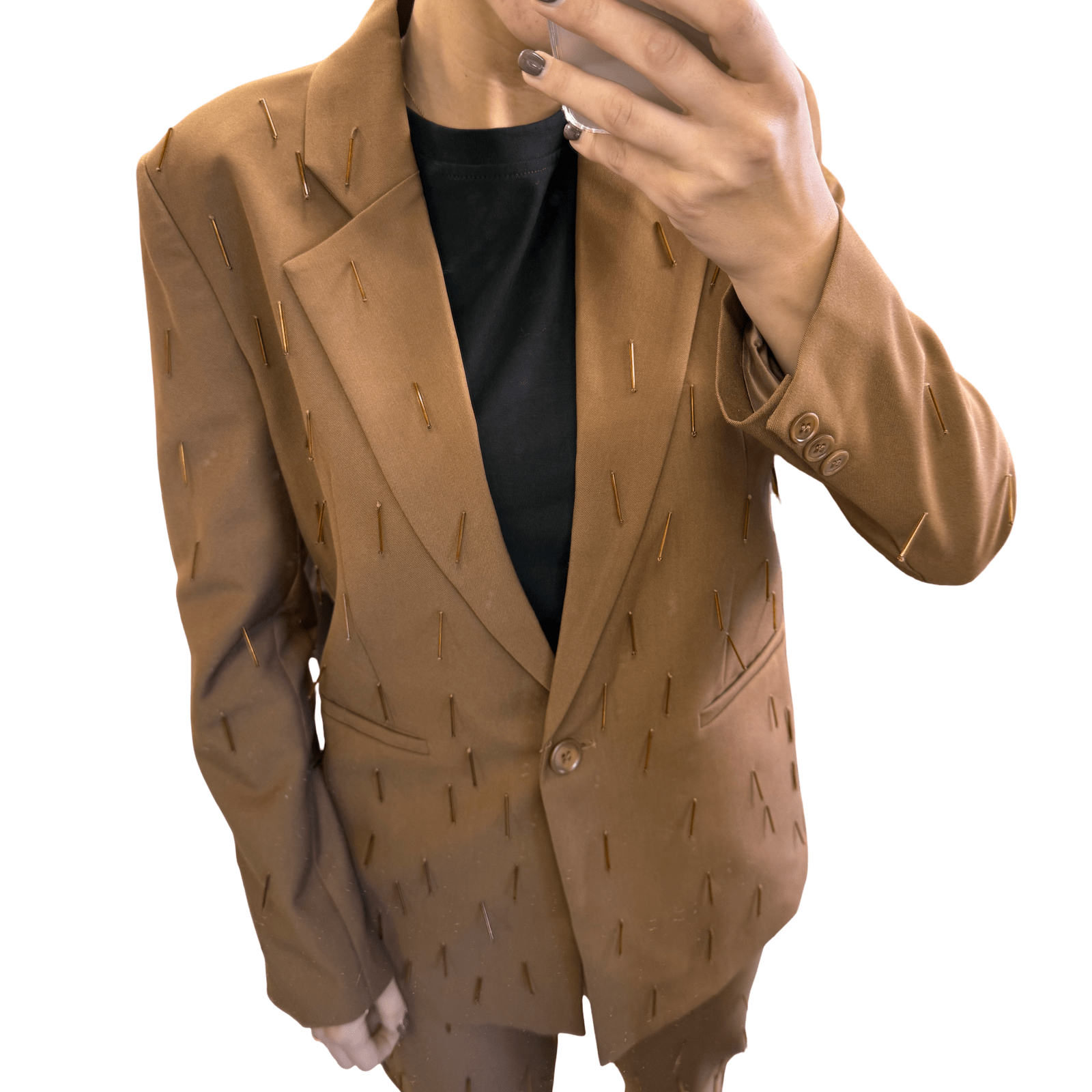 Elegantno Smeđe Žensko Odijelo s Uzorkom - AMBER STORE