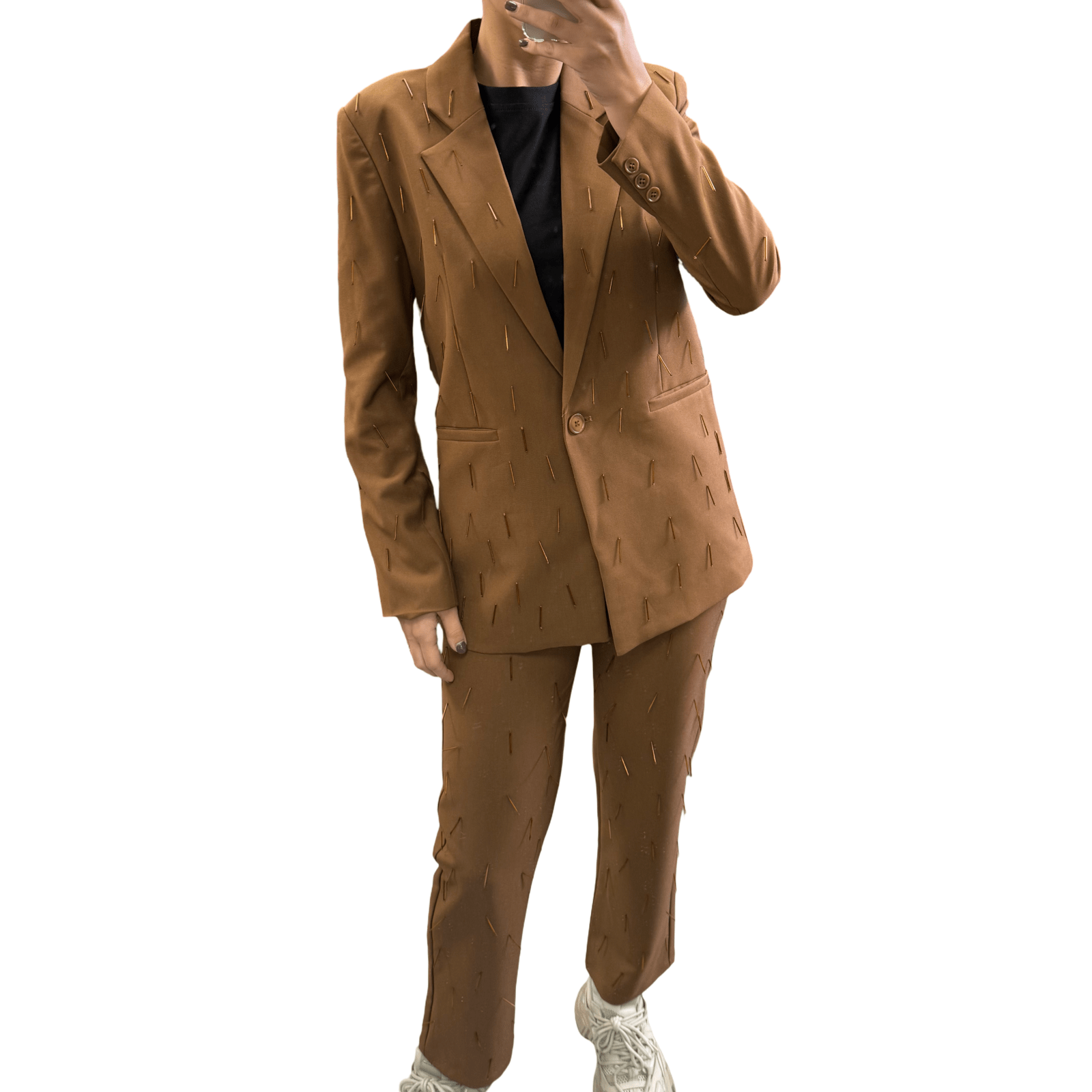 Elegantno Smeđe Žensko Odijelo s Uzorkom - AMBER STORE