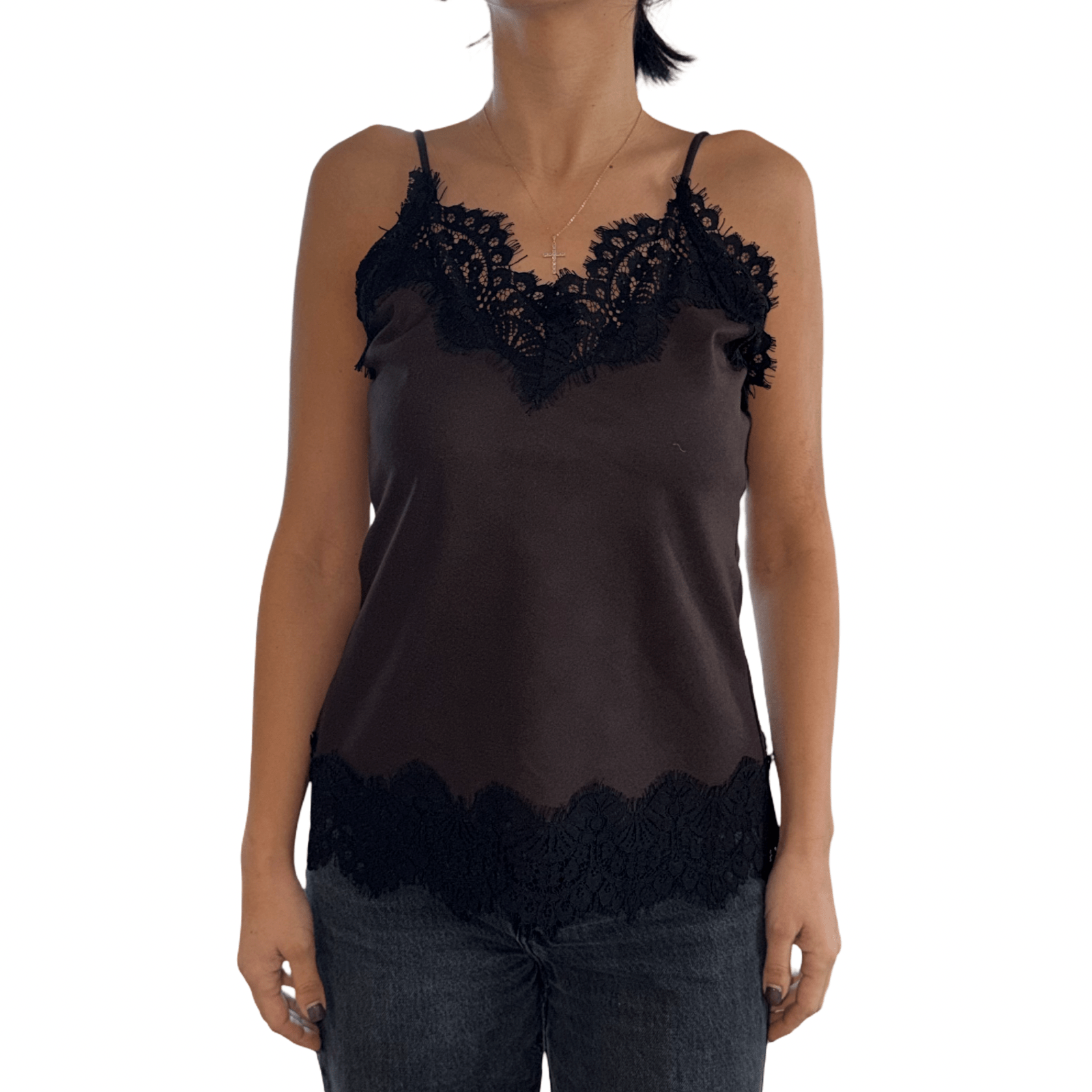 Top s čipkom i V izrezom – Ženstven i elegantan izgled - AMBER STORE